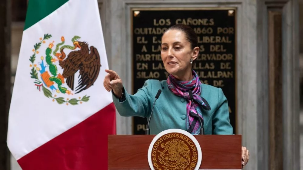 Claudia Sheinbaum Pardo^ president of Mexico at a press conference after the CEO Dialogue meeting at the National Palace. Mexico City^ Mexico October 15 2024