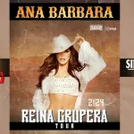 Ana Barbara, Renia Grupera posing in a cowboy hat and title says Reina Grupera Tour