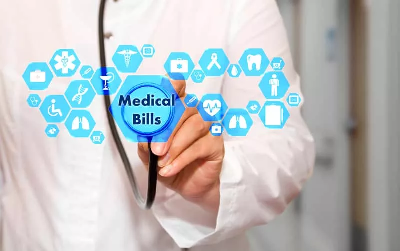 medical-bills-on-the-touch-screen-with-icons-on-the-medicine-bac