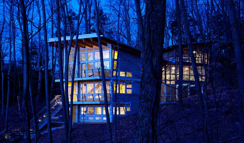 view-of-the-sw-corner-of-the-fulgoni-residence-at-dusk