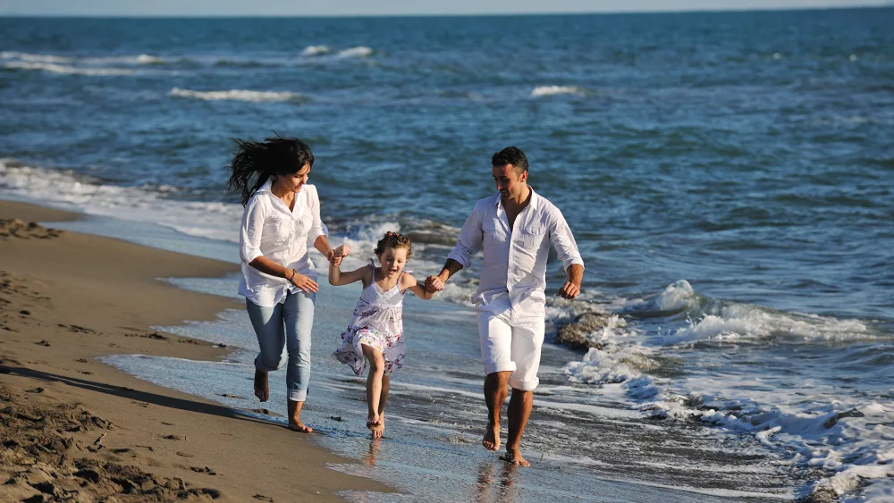 family on beach