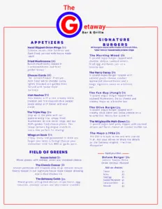 Getaway menu 1