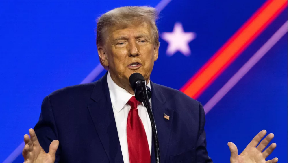 Former US President Donald J. Trump makes remarks at the 2023 CPAC; National Harbor^ MD US - Mar 4^ 2023