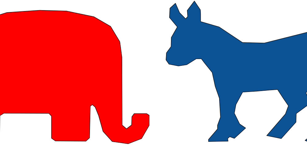Republican and Democratic Party mascots, elephant and donkey