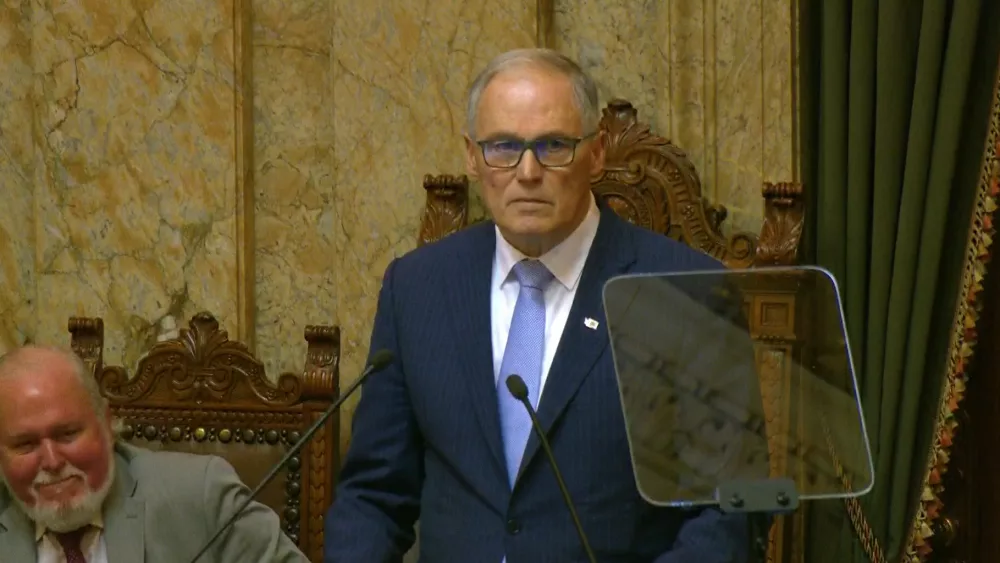 Outgoing Washington Governor Jay Inslee is mad when WA GOP lawmakers walked out of the chamber during Democratic Governor Jay Inslee's farewell address when he said Washingtonians wouldn't "bend the knee" to a "would-be authoritarian's worse impulses' in reference to President Trump