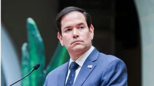 Secretary of State Marco Rubio speaks at a press conference during after meeting with President Bernardo Arevalo. Guatemala City^ Guatemala. 02-05-24