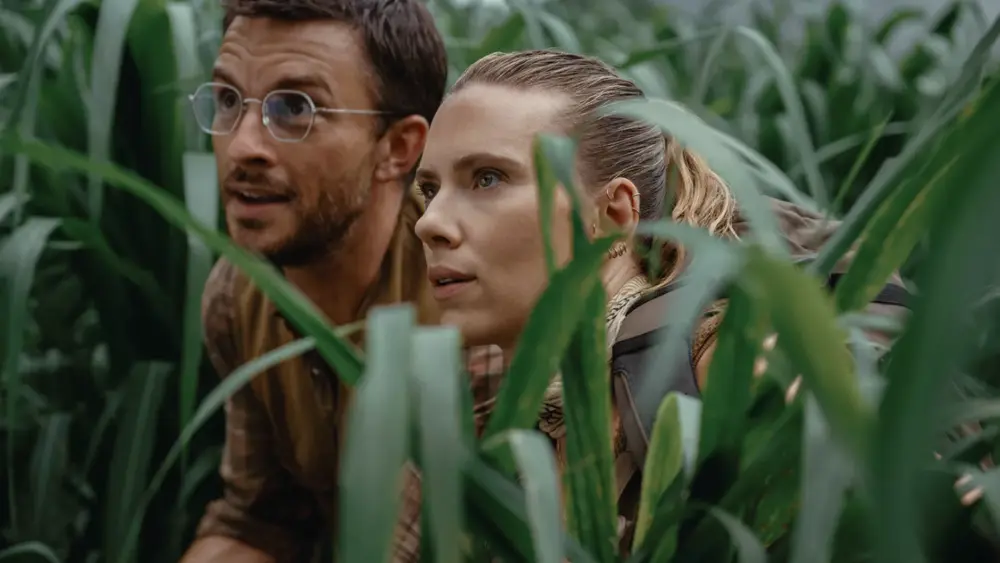Jonathan Bailey as Dr. Henry Loomis, Scarlett Johansson as Zora Bennett in 'Jurassic World Rebirth'. Universal Pictures