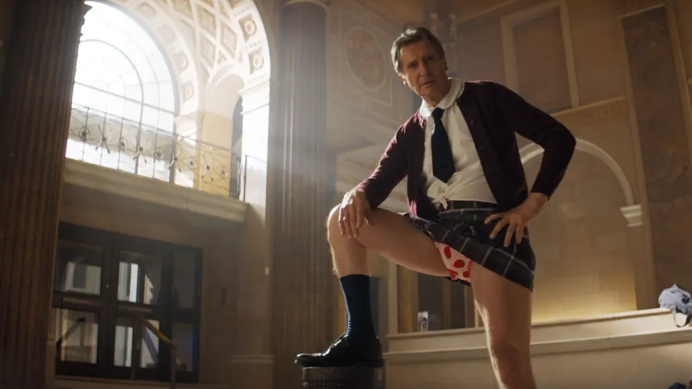 Liam Neeson plays Frank in The Naked Gun from Paramount Pictures.