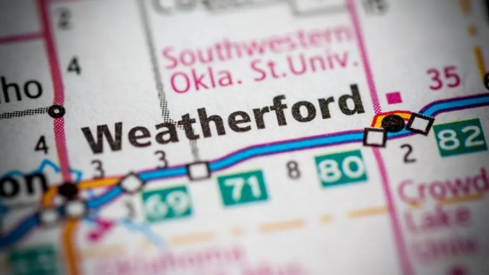 MAP featuring Weatherford. Oklahoma. USA