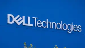 Closeup of DELL Technologies logo sign on the company headquarters office building in Silicon Valley^ SF Bay Area. Santa Clara^ California US - September 21^ 2024