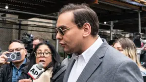 Congressman George Santos attends pro-Trump supporters rally at New York criminal court on April 4^ 2023