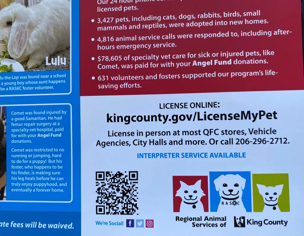 Renewing pet license supports important goals of Regional Animal Services Department of King County