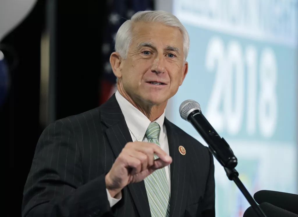 FILE - Then-Rep. Dave Reichert, R-Wash., speaks on Nov. 6, 2018, at a Republican party election night gathering in Issaquah, Wash. Reichert filed campaign paperwork with the state Public Disclosure Commission on Friday, June 30, 2023, to run as a Republican candidate. (AP Photo/Ted S. Warren, File)