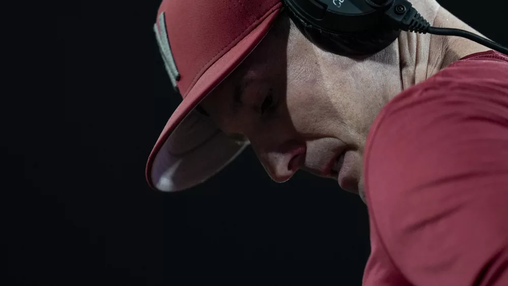 Washington State head coach Jake Dickert looks on during the second half of an NCAA college football game against San Diego State Saturday, Oct. 26, 2024, in San Diego. (AP Photo/Gregory Bull)