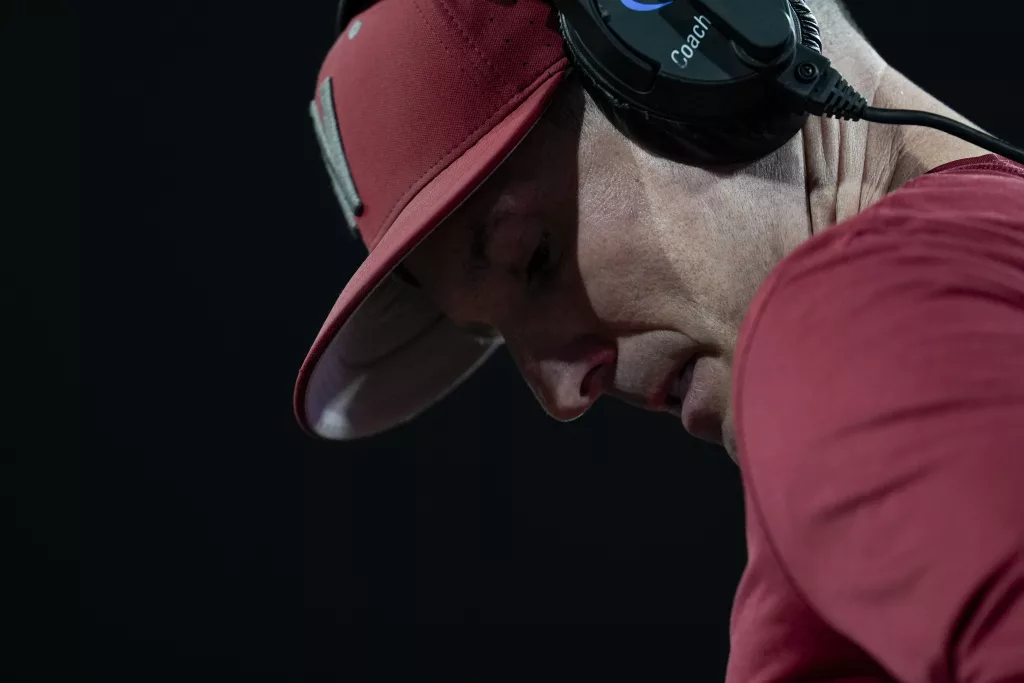 Washington State head coach Jake Dickert looks on during the second half of an NCAA college football game against San Diego State Saturday, Oct. 26, 2024, in San Diego. (AP Photo/Gregory Bull)