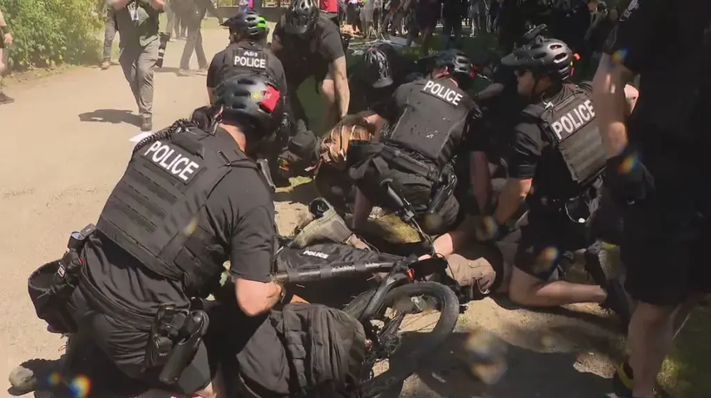 Seattle Police arrest several protestors at the Mayday USA event at Cal Anderson Park on Saturday, May 24, 2025. (KOMO News)