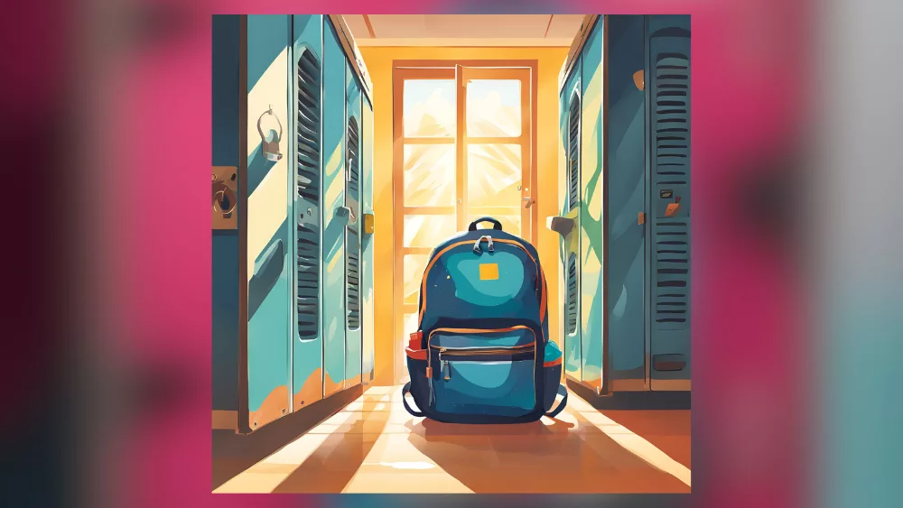 A backpack in a hallway