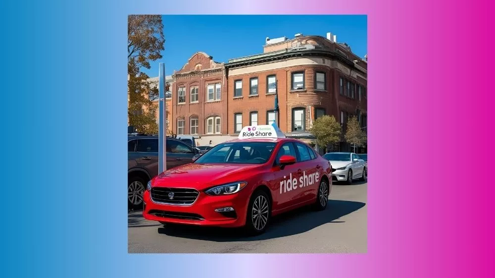 A red ride share car.