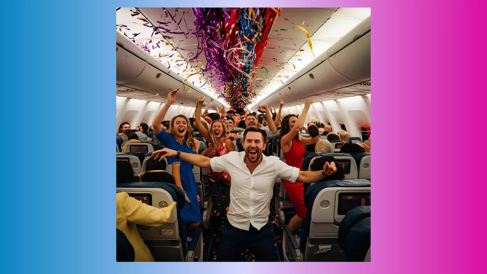 People having a party on a plane.