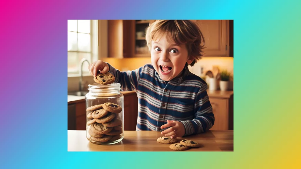 A little kid stealing a cookie.