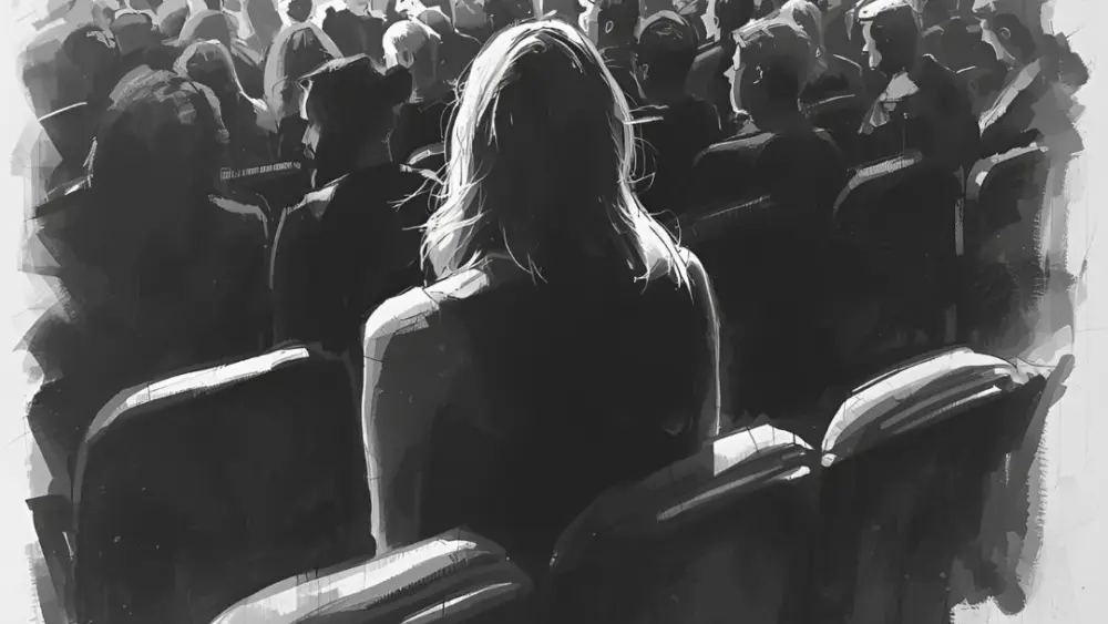 A woman at a concert alone.