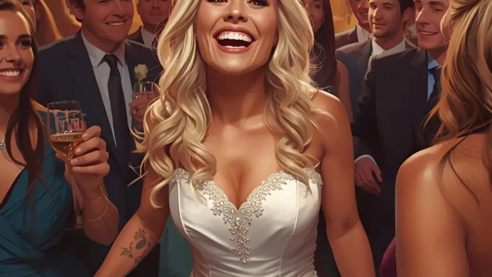 A happy bride at her reception.