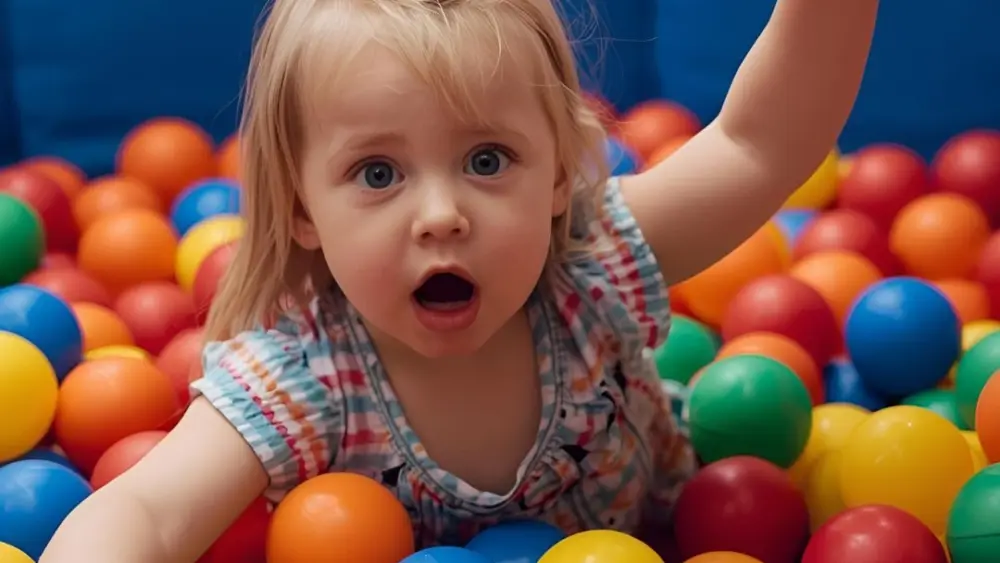 A Girl Being Plucked out of a Ball Pit