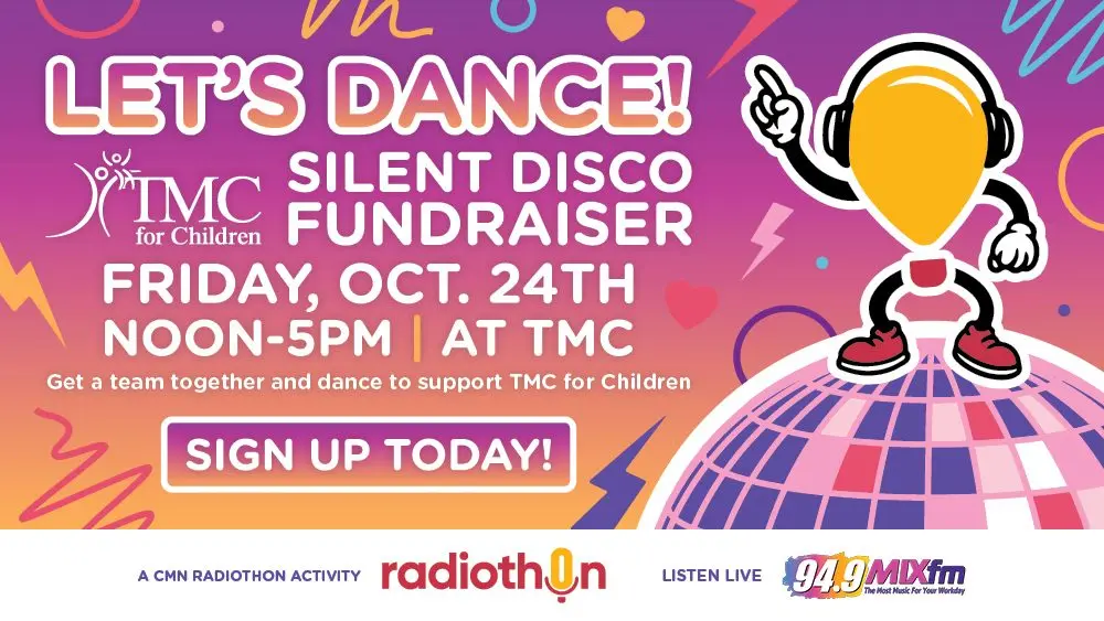 TMC for Children Silent Disco Fundraiser on Oct. 24, 12–5PM at Tucson Medical Center, hosted by 94.9 MIXfm.
