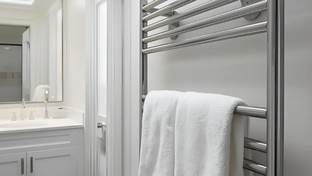 A towel rack hanging on a wall.