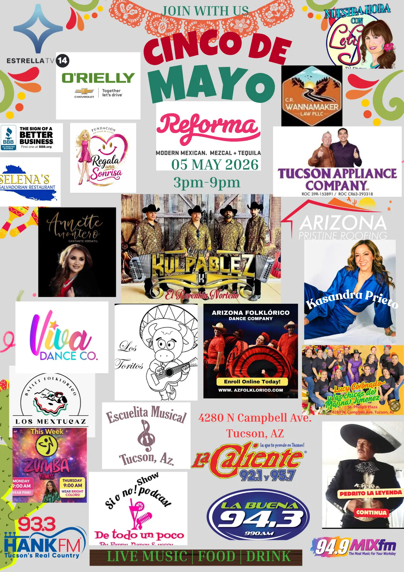 🎉 Cinco de Mayo Celebration at St. Philip’s Plaza Celebrate the Battle of Puebla this Cinco de Mayo with an afternoon full of culture, music, and community! 🇲🇽 📍 St. Philip’s Plaza 📅 Tuesday, May 5th ⏰ 3PM – 9PM 🎟️ FREE Event Enjoy live music, dance performances, food, and drinks featuring local artists and entertainment from the Tucson community. Bring your friends and family and celebrate Cinco de Mayo in a fun, festive atmosphere! Celebrate The Battle of Puebla for Cinco de Mayo at St. Phillip’s Plaza on Tuesday May 5th Free event from 3p-9pm