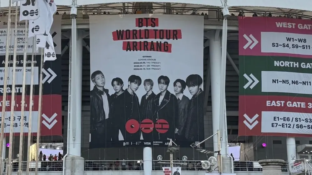 BTS World Tour 'ARIRANG' took place from April 9–12^ 2026^ at Goyang Stadium^ northwest of Seoul^ drawing fans across three sold-out nights. Goyang^ South Korea - April 12 2026