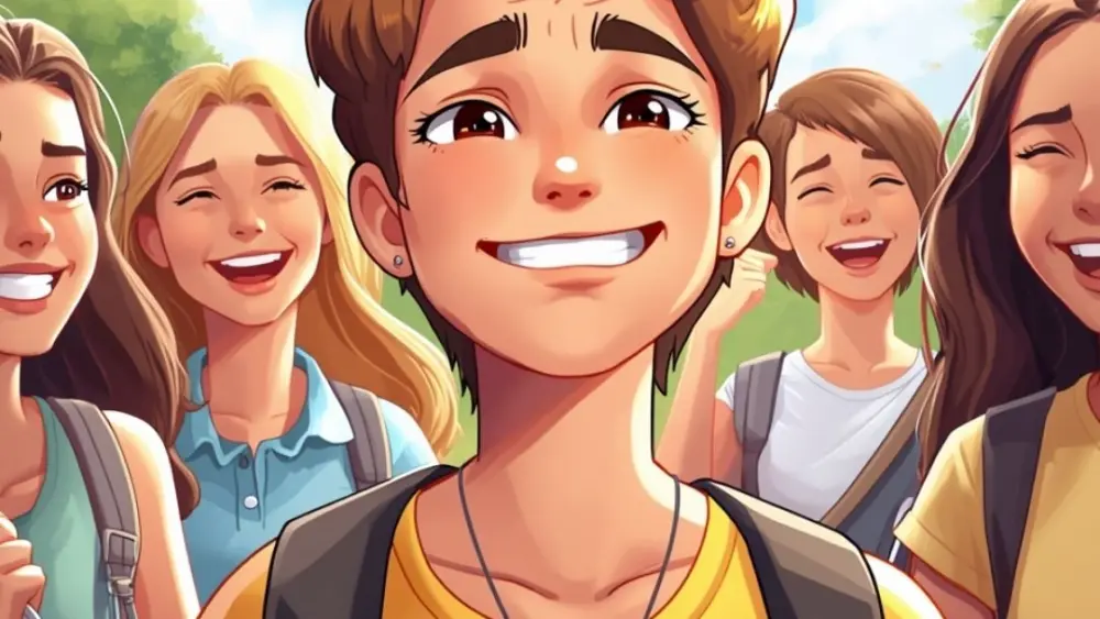 smiling high school cartoon kids