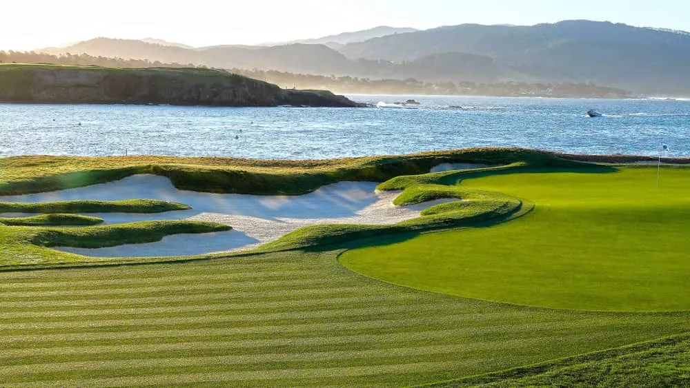 The famous 17th hole at Pebble Beach Golf Course during the AT&T Pebble Beach Pro-Am. 11th February^ 2019