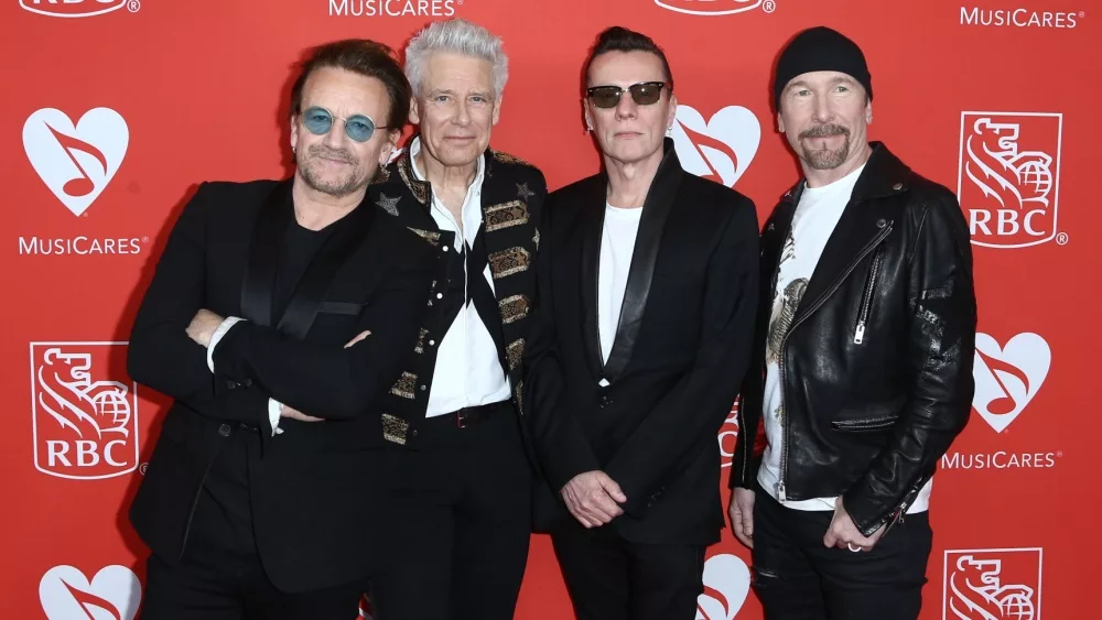 Bono^ Adam Clayton^ Larry Mullen Jr and The Edge of U2 attend the 13th Annual MusiCares MAP Fund Benefit Concert at PlayStation Theater on June 26^ 2017 in New York City.