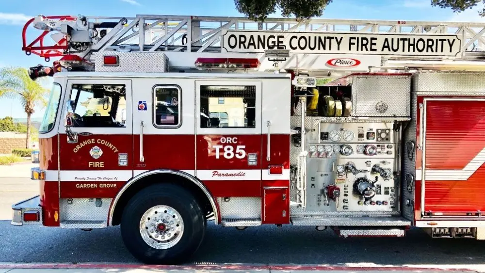 Orange County Fire Authority paramedic truck parked alongside the road. Seal Beach^ California USA SEAL BEACH CALIFORNIA - FEB. 27^ 2022