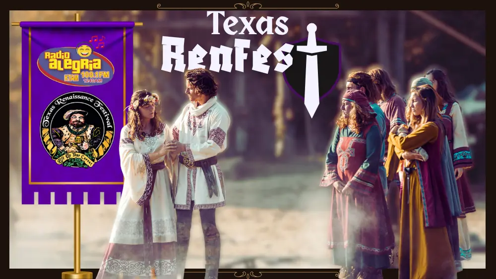 The Texas RenFest slider graphic, featuring RenFest attendants and a banner with logos. Clicking leads to the Texas RenFest website.