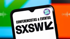 phone with sxsw '26 text and latino logo