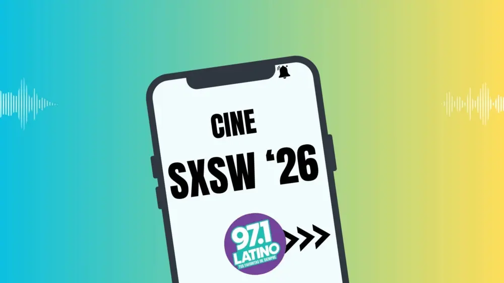 Mock up phone with text: Cine SXSW '26 and Latino Logo