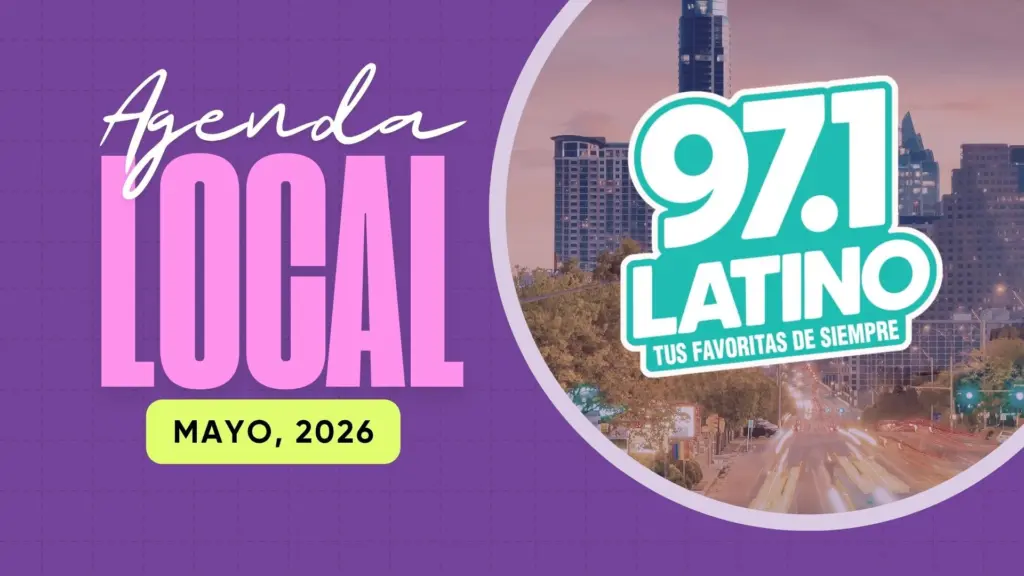 Canva Image, right: city of Austin with Latino logo and text on the left: Angenda Local Mayo, 2026