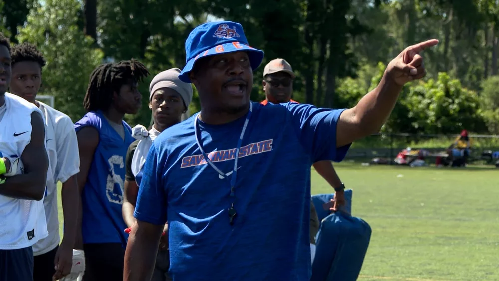 savannah-state-football-head-coach-aaron-kelton-calls-out-directions-at-the-2025-elite-prospects-camp-6860ad44065de520175