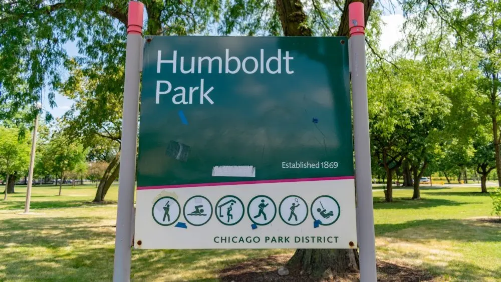 Humboldt Park Sign at Humboldt Park Chicago during Summer Chicago^ Illinois / USA - August 15 2019