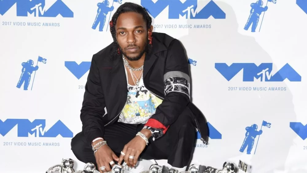 LOS ANGELES - AUG 27: Kendrick Lamar arrives to the 2017 Video Music Awards Press Room on August 27^ 2017 in Los Angeles^ CA