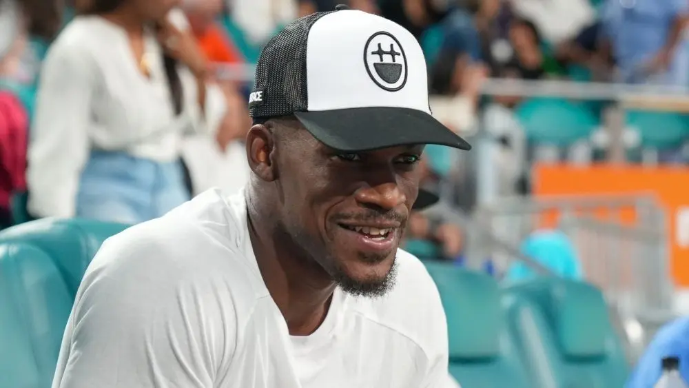 Jimmy Butler attends the semifinal match at 2023 Miami Open at the Hard Rock Stadium in Miami MIAMI GARDENS^ FLORIDA - MARCH 31^ 2023