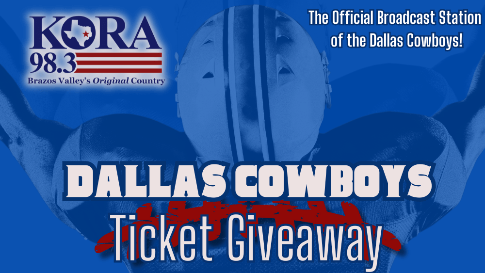 The slider graphic for KORA's Dallas Cowboys ticket giveaway. KORA 98.3 is The Official Broadcast Station of the Dallas Cowboys.