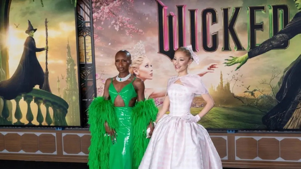 LOS ANGELES^ CA. Cynthia Erivo and Ariana Grande at the premiere for Wicked at the Dorothy Chandler Pavilion. November 09^ 2024