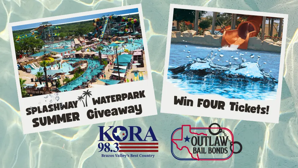 Two polaroid photos float in the water with information for the Splashway Waterpark Summer Giveaway written on them. Clicking leads to the giveaway page.