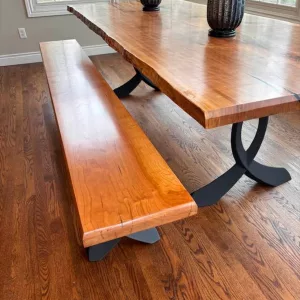 Curly Cherry live edge Dining Table and Bench