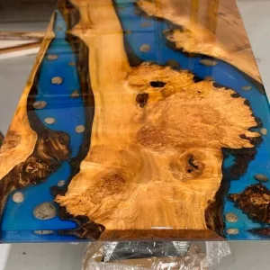 Maple burl and Petosky stone River table