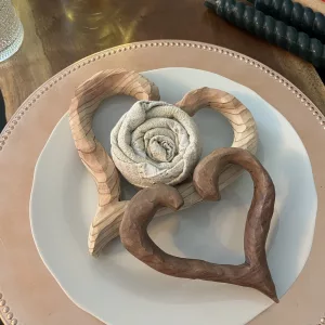 Cypress and walnut open heart carving for place setting