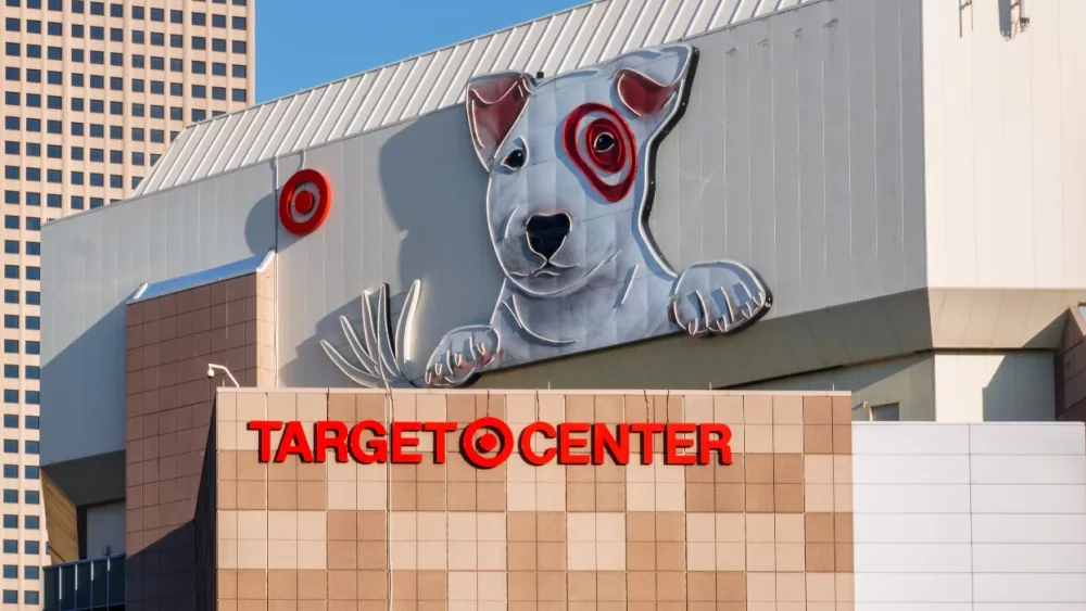 Target Center exterior and logo. Target Center is a multi-purpose arena and home of the Minnesota Timberwolves.